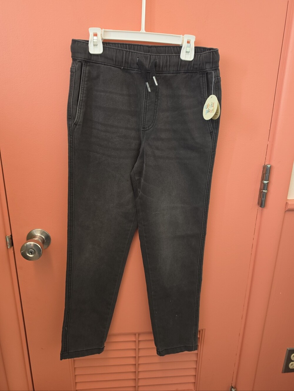 NWT Colorful Planet Boys Size L(10/12) Denim Pants Elastic Waist Dark Gray Black